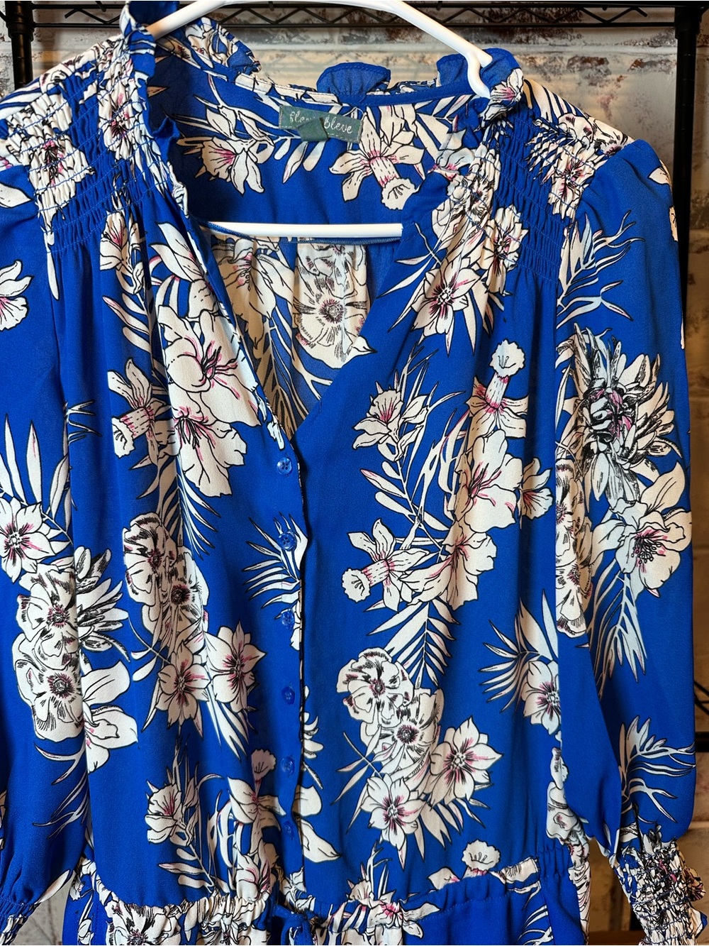 Fleur Bleue Floral Shirred Waist Blue Women's Romper - Picture 2 of 9